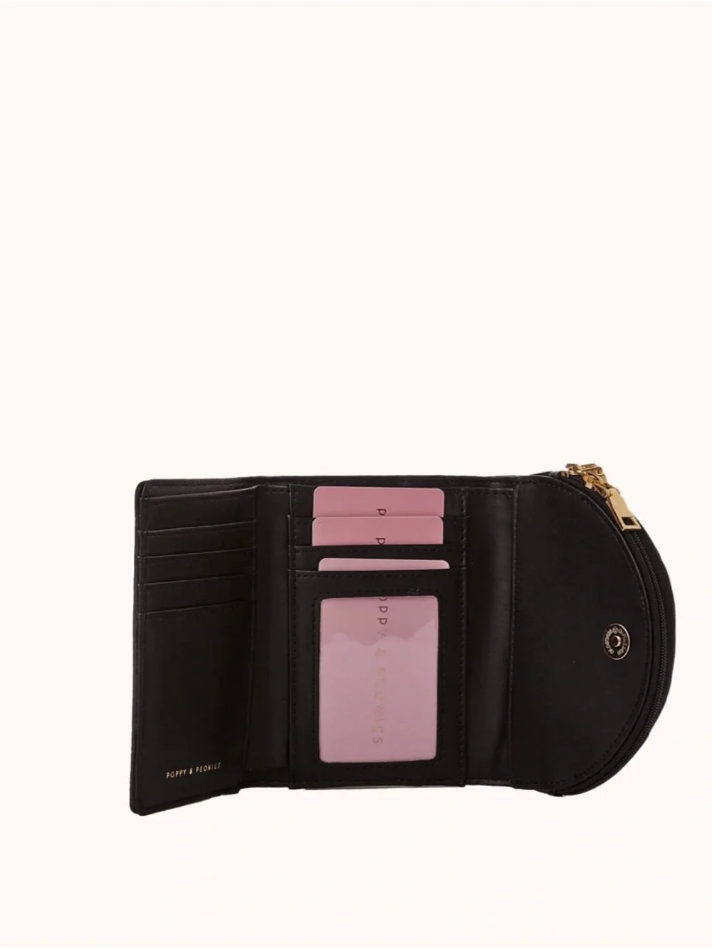 Poppy & Peonies Black Pebbled Leather Mini Wallet with Gold Hardware - Picture 4 of 4